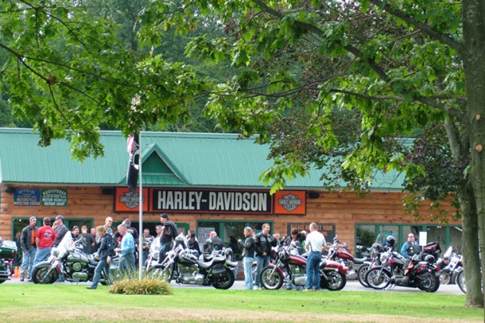 Outside the Harley Davidson store