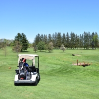 Golf cart and course at Birch Run Golf Course