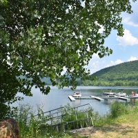 View of docks at Highbanks Campground