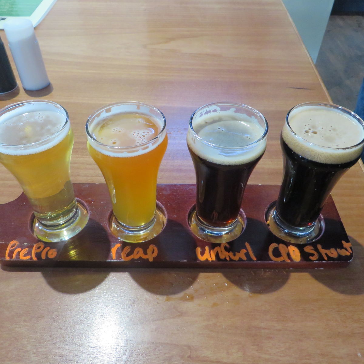 Flight of beers at Four Mile Brewing (2016, Tourism)