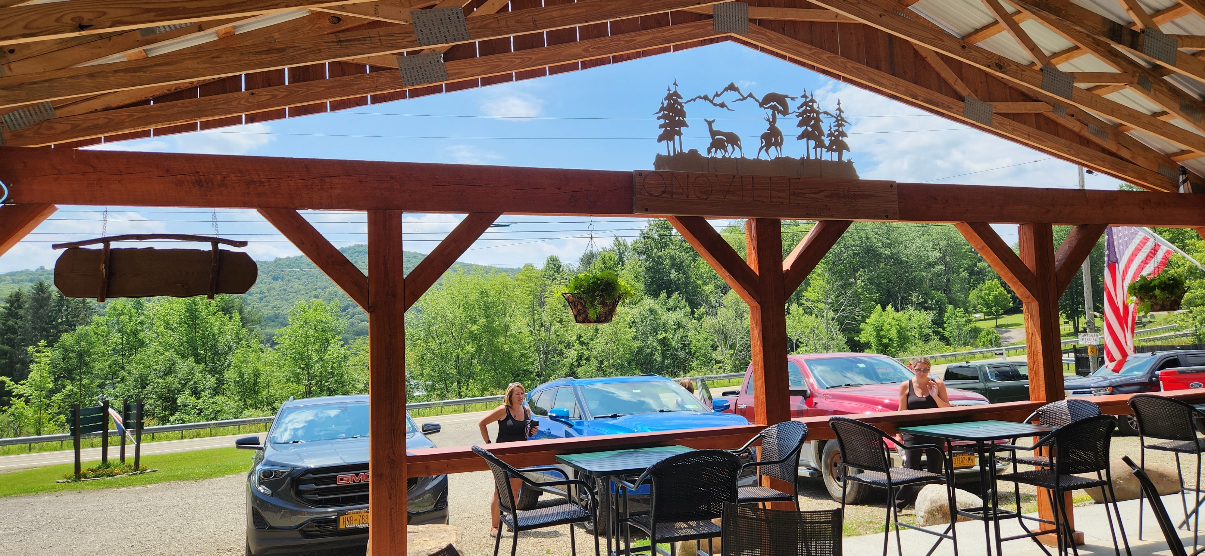 A view from the outdoor dining at the parking area of the Onoville General Store