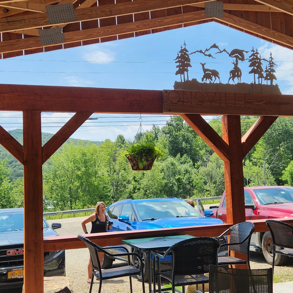 A view from the outdoor dining at the front of the Onoville General Store