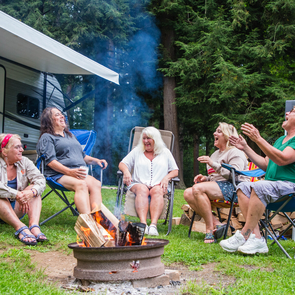 Sitting around the campfire at Riverhurst Campground 