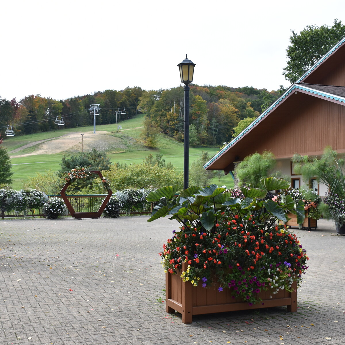 View of the Summer slopes from next to the Lodge at Holiday Valley Resort