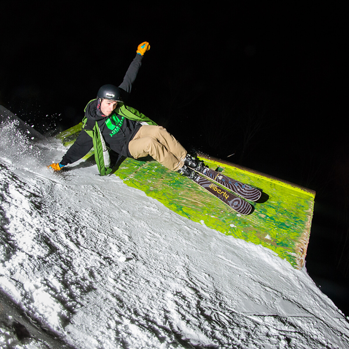 A skier doing a trick at Holiday Valley's Winter Terrain Park