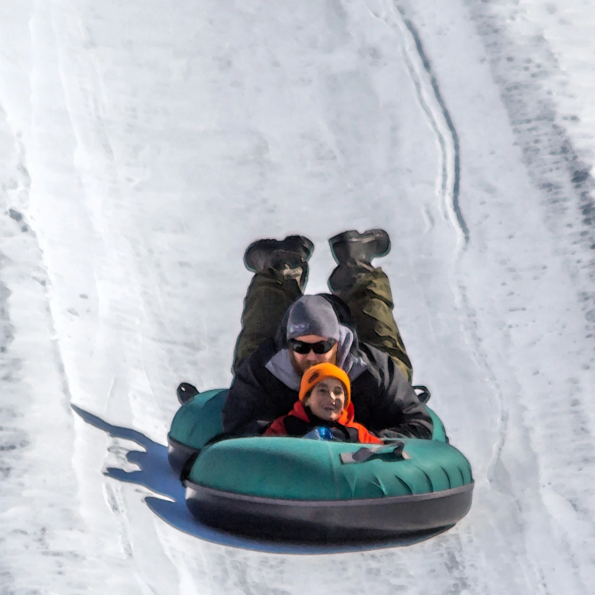 Two snow tubes, two riders at Holiday Valley Tubing Company (2021)