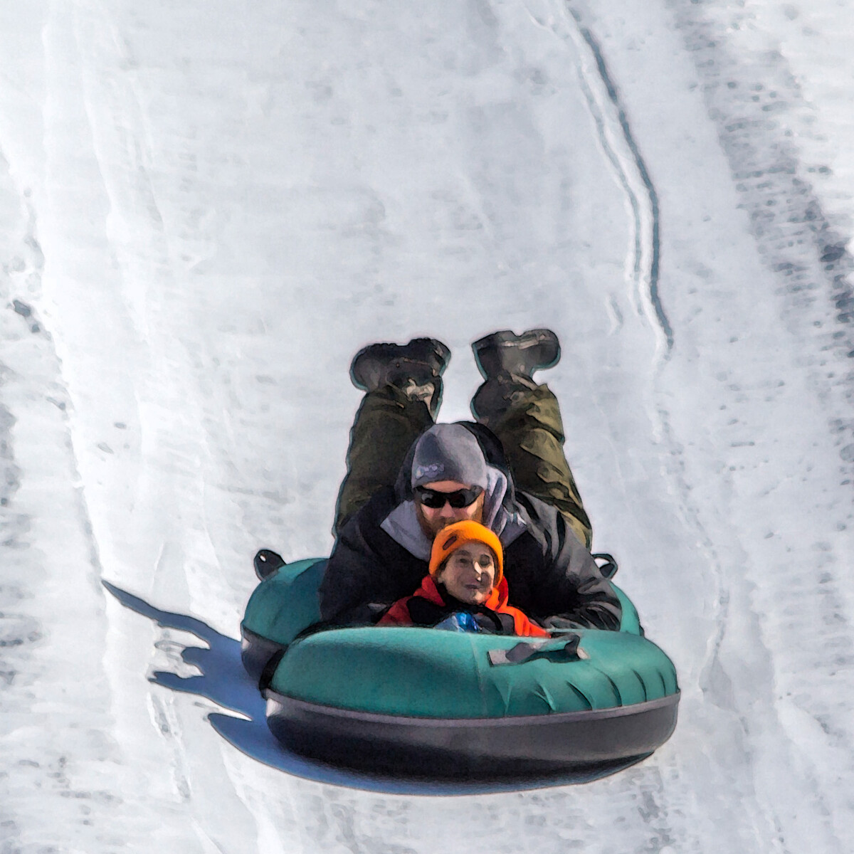 Two snow tubes, two riders at Holiday Valley Tubing Company (2021)