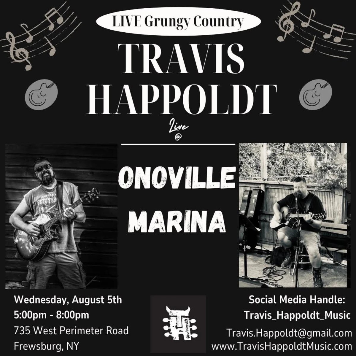 Poster for Travis Happoldt performing at Onoville Marina Park