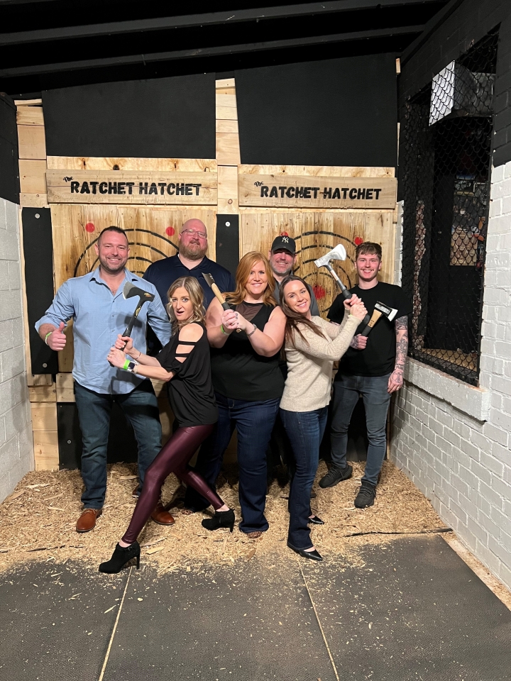 Group axe throwing at Ratchet Hatchet