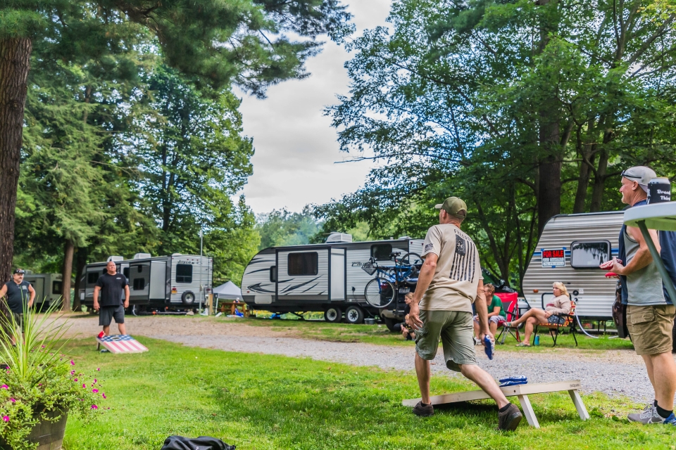 Cornhole while camping at Riverhurst Campground