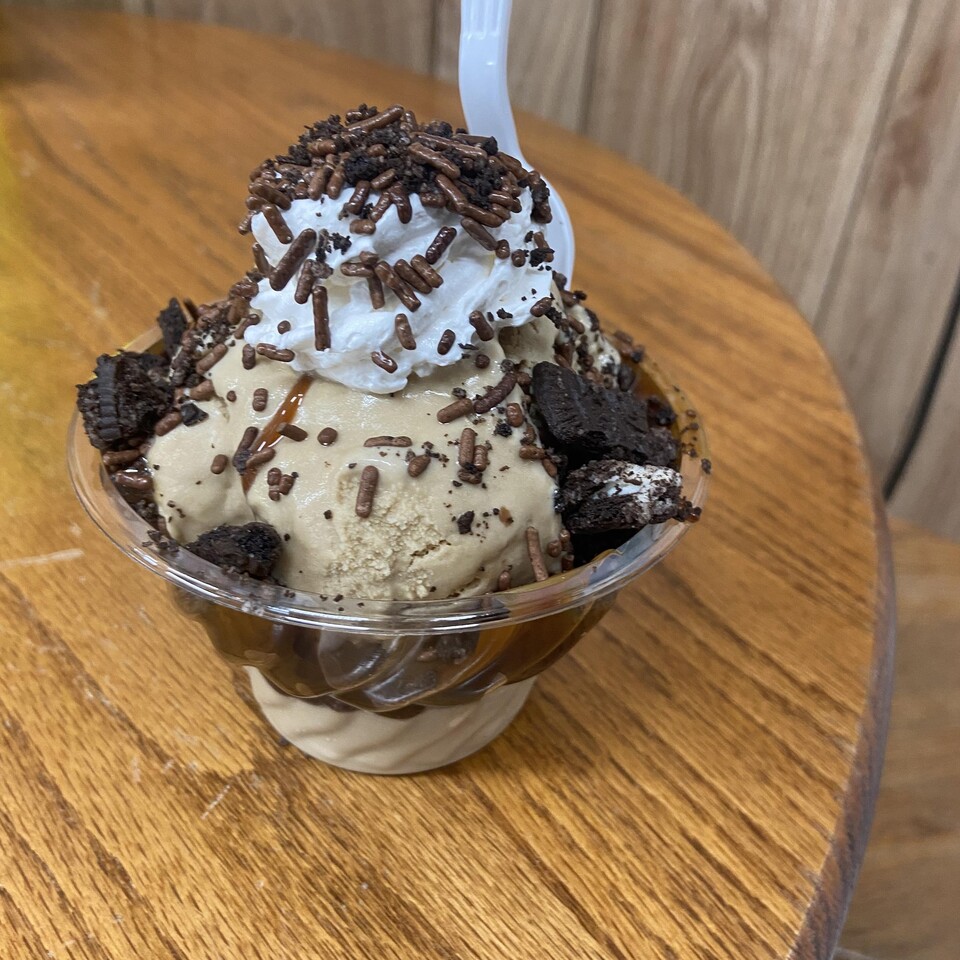 Crushed Oreo on a sundae at Gwenny's Ice Cream Shoppe in Yorkshire, NY