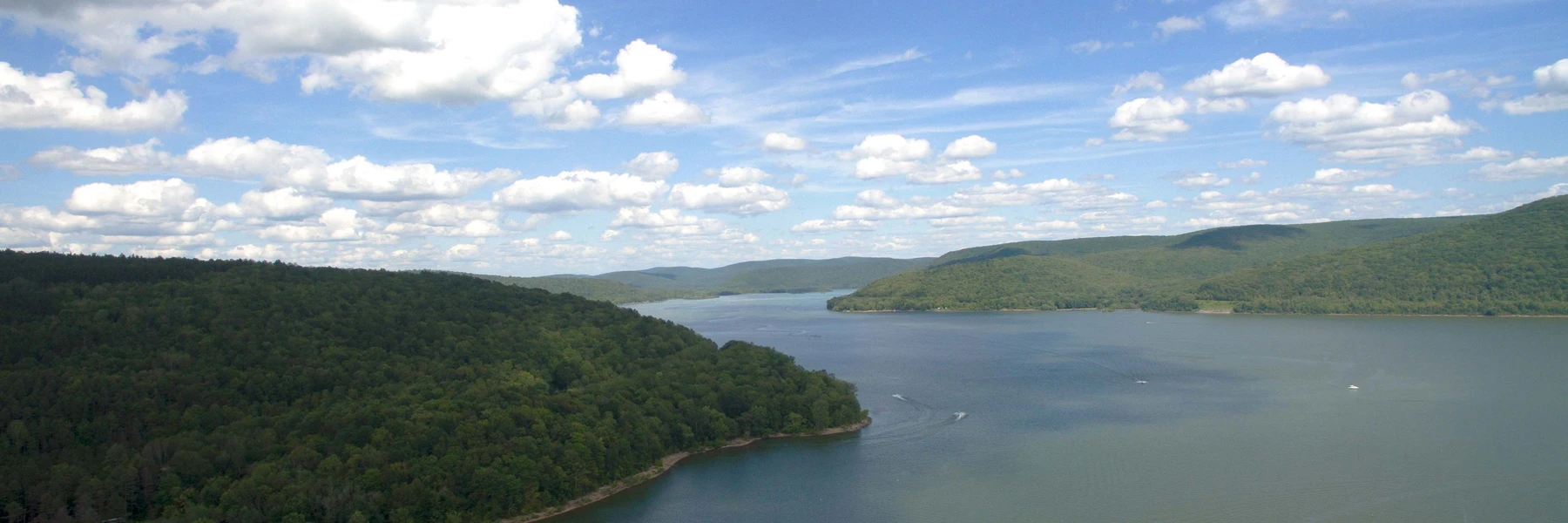 Drone shot of Allegheny Reservoir from above Onoville Marina Park by Eyes in the Sky