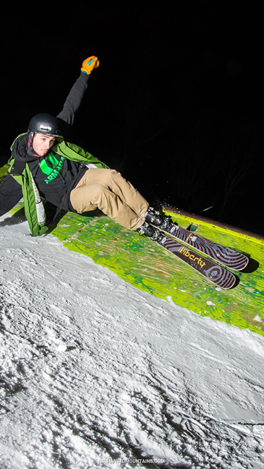 A skier doing a trick at Holiday Valley's Winter Terrain Park