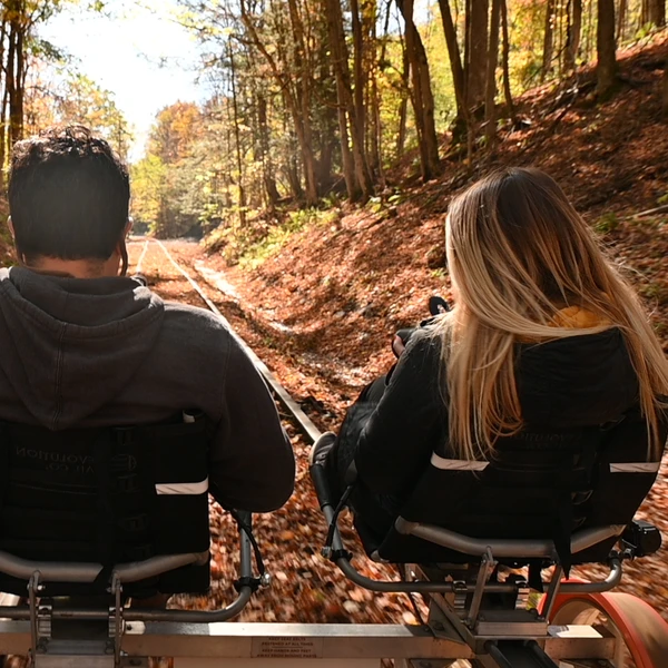 View of the front pedalers on a Rev Rail Rail Bike