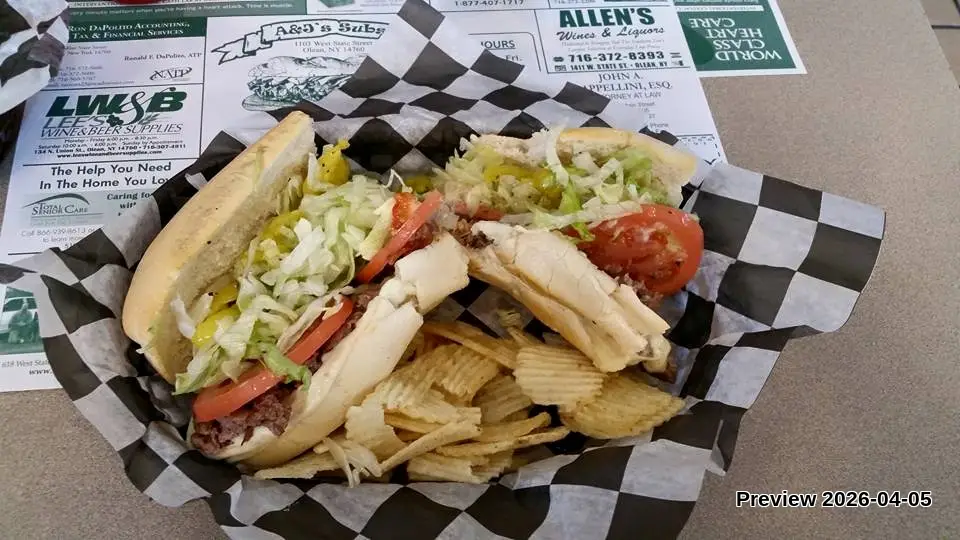 Sub and chips at A & J's Subs, Pizza & Grill in Olean, NY