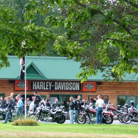 Outside the Harley Davidson store