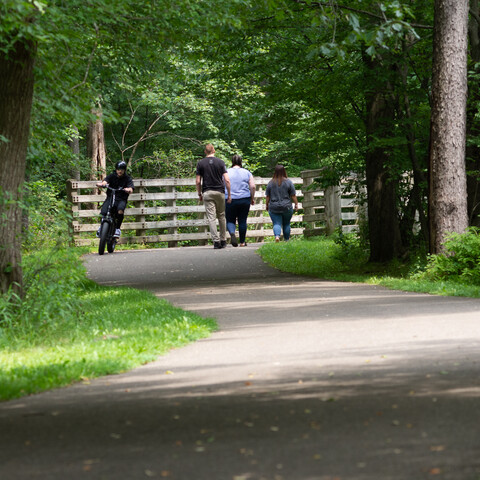 Bicyclist and walkers on the Allegheny River Valley Trail