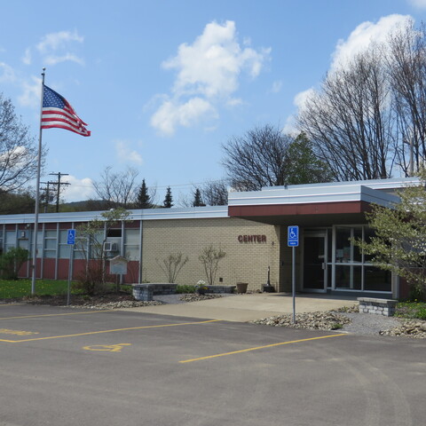 A view from the parking lot of the Ellicottville Town Center