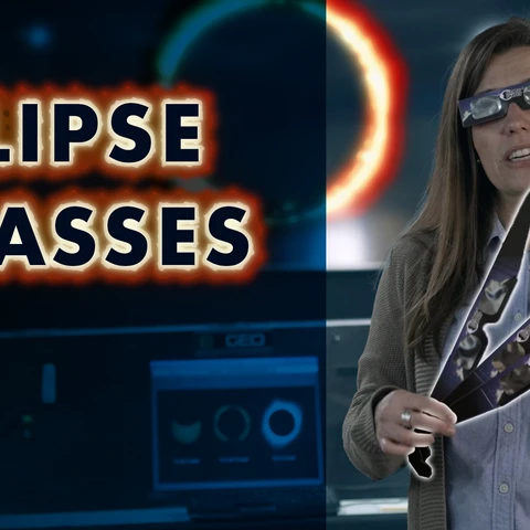 Kelli Grabowski, STEM Coordinator for Cattaraugus-Allegany BOCES, wearing solar eclipse safety glasses