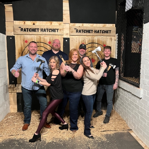 Group axe throwing at Ratchet Hatchet