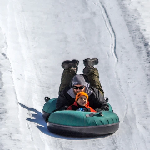 Two snow tubes, two riders at Holiday Valley Tubing Company (2021)