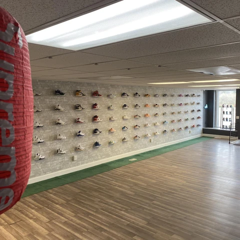 Shoe wall at DripDrop Olean