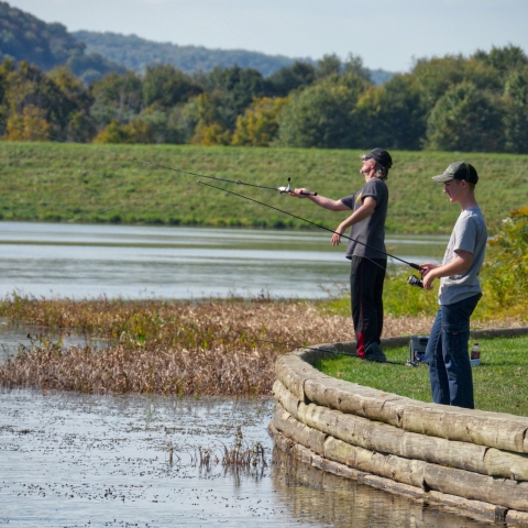 Boys fishing at New Albion Lake