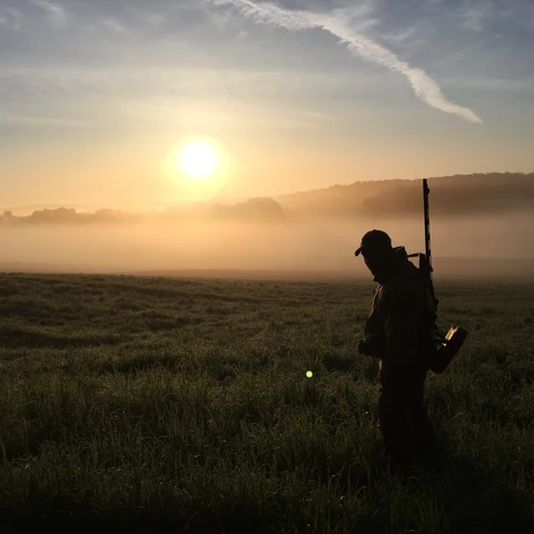 Hunter on a foggy morning