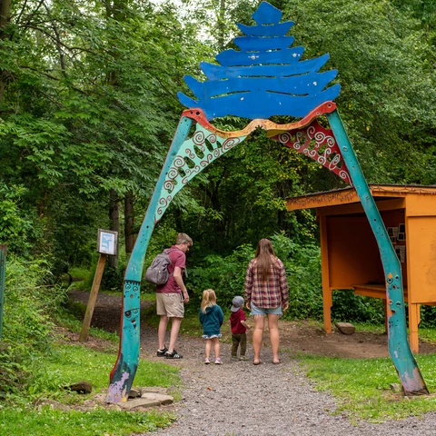 Family getting ready to explore at Griffis Sculpture Park