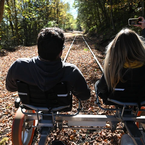 Pedalers on the Rev Rail Ride