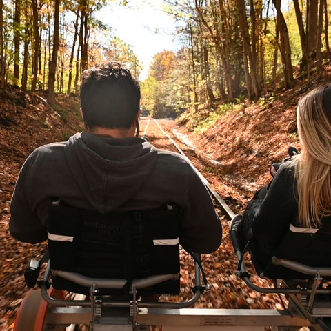 View of the front pedalers on a Rev Rail Rail Bike